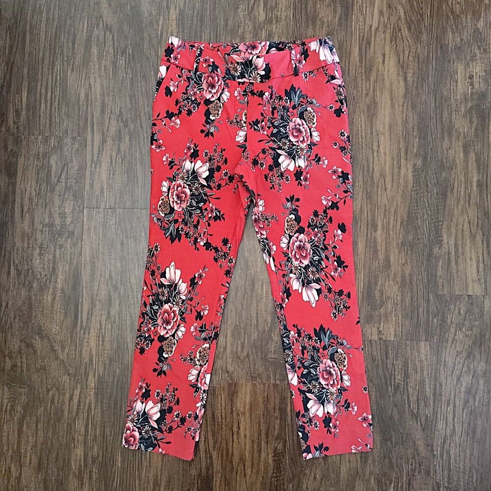 Jules & Leopold Pink Floral Pants Womens Medium Stretch Slim Ankle Career - Picture 2 of 5